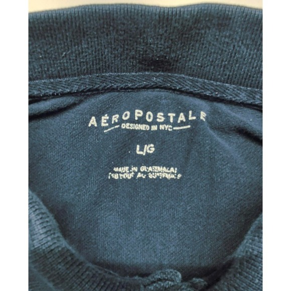 Aeropostale men's navy classic short sleeve polo white A87 Logo sz. L - Picture 3 of 10